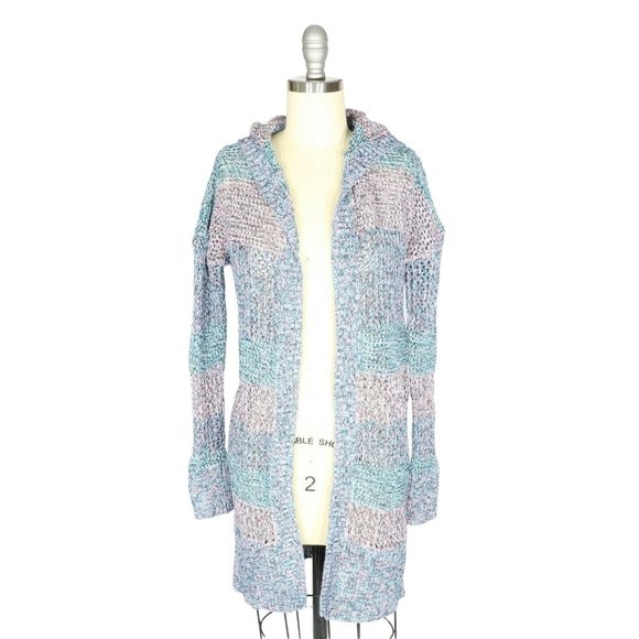 GAP Sweaters - 4/$25 GAP Size XS Teal Pink Stripe Crochet Hooded Open Front Duster Cardigan